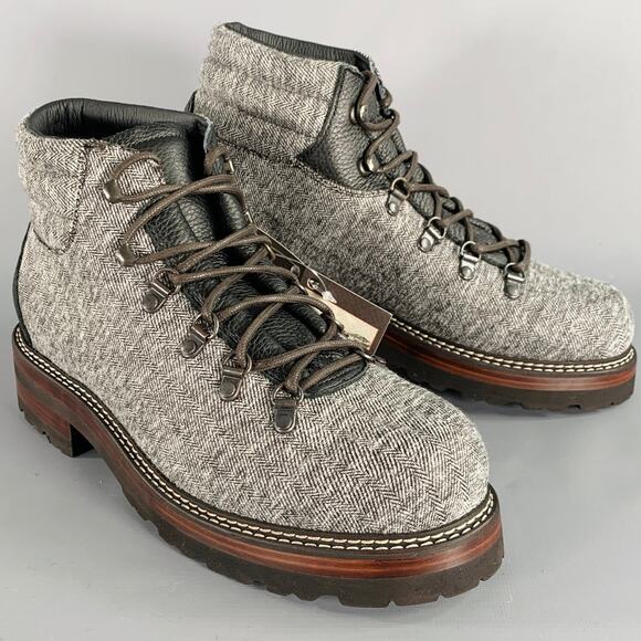 MONTELLIANA Size 10 Tom Hiker Grey Black Tweed Wool Hiking Ankle Boots - Picture 1 of 10